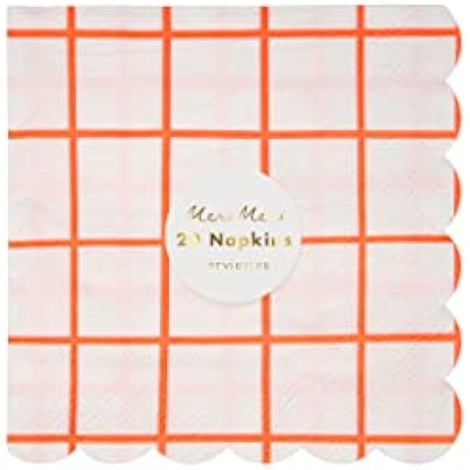 NEON CORAL GRID SMALL NAPKINSPINK PARTY PAPER NAPKINS WITH SCALLOP EDGE, BIRTHDAY & COCKTAIL CELEBRATION TABLE DCOR, PACK OF 20 - Image 2